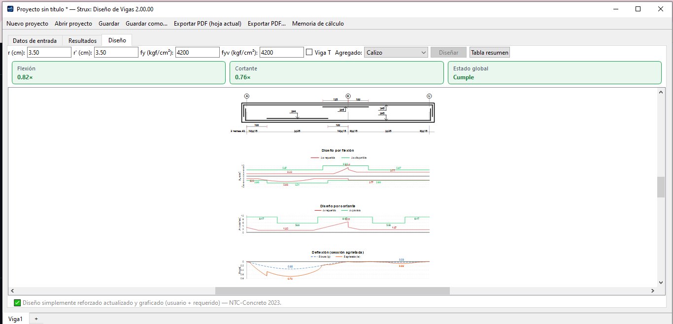 Strux - Diseño y resultados de viga de concreto